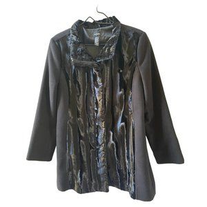 Alfani Black Retro Vintage Styled Coat Faux Fur Button Mid Length Womens Size M